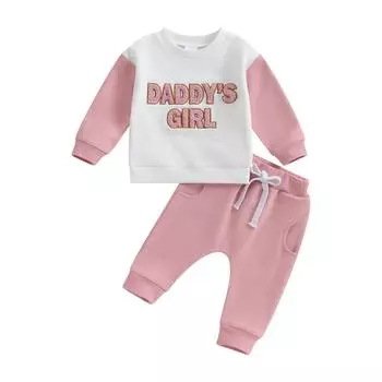 Брюки для маленьких девочек, комплект из толстовки и брюк с длинными рукавами и круглым вырезом для малышей, детские костюмы из 2 предметов 2-3 Years розовый