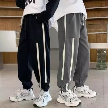 Брюки для маленьких мальчиков, облегающие леггинсы, спортивные штаны, детские повседневные штаны для бега 110 чёрный