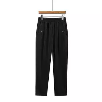 Брюки для мам, летние свободные прямые брюки из ледяного шелка больших размеров, женские брюки среднего возраста 2XL чёрный