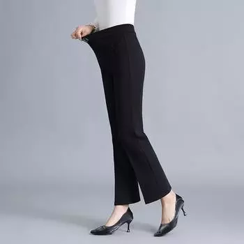 Брюки для мам повседневные весна и осень новые модные эластичные прямые брюки с драпировкой и застежкой на девять точек для женщин среднего и пожилого возраста осенние брюки Харлан XL (recommended 90-52.5 kg) чёрный