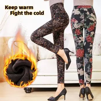 Брюки для мам среднего и пожилого возраста, зимние, с эластичной резинкой на талии, женские, большие размеры, теплые, длинные брюки с высокой талией XL