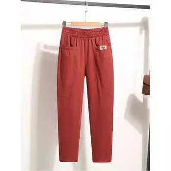 Брюки для мам среднего возраста, женские, весенние и летние, в иностранном стиле, прямые, повседневные, из хлопка твила, свободные, модные, маленькие брюки-харлан S