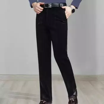 Брюки для мужчин среднего возраста из вельвета, однотонные, плюшевые, прямые, с высокой широкой талией, с застежкой-молнией на пуговицы, в деловом стиле 34 королевский синий