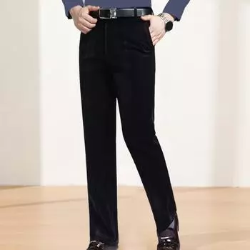 Брюки для мужчин среднего возраста, однотонные, из мягкого плюша, прямые, широкие, с высокой талией, застежкой-молнией на пуговицы, в деловом стиле, длинные 30 королевский синий