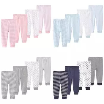 Брюки для новорожденных мальчиков и девочек Kiddiezoom, хлопковые длинные леггинсы, 4 предмета, PL4004 3M