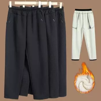 Брюки для пожилых женщин, утолщенные бархатные зимние брюки, свободные весенние и осенние брюки для мам с эластичной резинкой на талии для верхней одежды XL