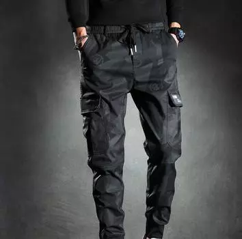 Брюки для спецодежды, мужские модные повседневные брюки с капюшоном и множеством карманов, модные мужские укороченные брюки узкого кроя 4XL чёрный