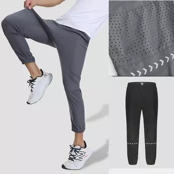 Брюки для тренажерного зала и фитнеса, мужские брюки, обтягивающие беговые дышащие, быстросохнущие спортивные ветровые повседневные модные спортивные брюки M чёрный