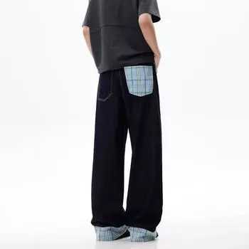 Брюки для веселой доски, свободные повседневные джинсы в клетку с карманами, брюки для пар S красный