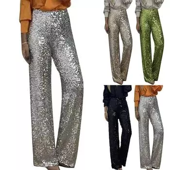 Брюки для женщин, нарядные повседневные брюки с высокой талией, эластичные брюки, модные летние брюки L чёрный