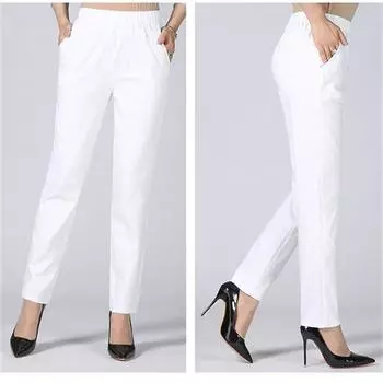 Брюки для женщин с высокой талией. Plus Size XXL белый