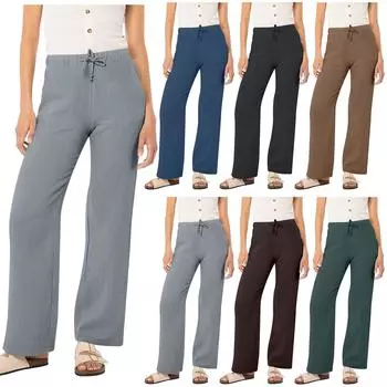 Брюки для женщин с высокой талией, повседневные завязки и карманы L чёрный