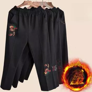 Брюки для женщин среднего и пожилого возраста, свободные брюки для мам, осенние и зимние брюки из утолщенного хлопка с флисом XL