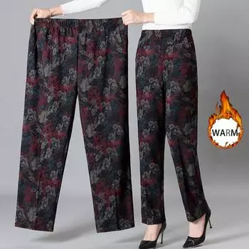 Брюки для женщин среднего возраста с принтом, эластичные повседневные брюки, прямые брюки, большие размеры, мягкая бабушка 7XL