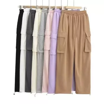 Брюки-джоггеры с эластичным поясом и карманом, хлопковые брюки y2k, женские брюки, спортивный костюм, однотонные, узкие S белый