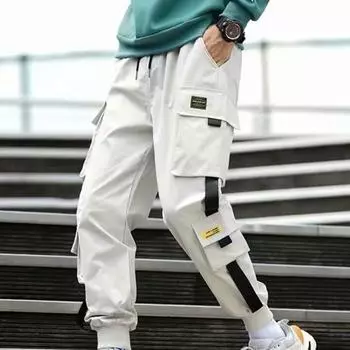 Брюки-джоггеры с карманами и карманами, мужские брюки с эластичной талией, уличная одежда, молодежная одежда L армия зеленый