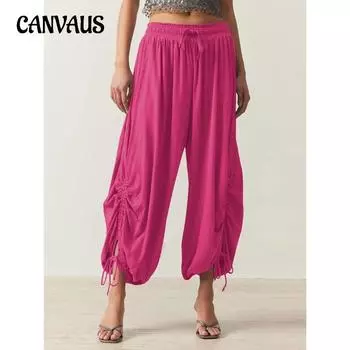 Брюки-фонарики с завязками на шнурке, женские летние брюки, облегающие повседневные брюки S чёрный