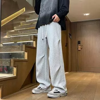 Брюки Хай-стрит Мужские Весенне-осенние Новые Свободные Широкие Штанины Подростковые Черные Повседневные Брюки M