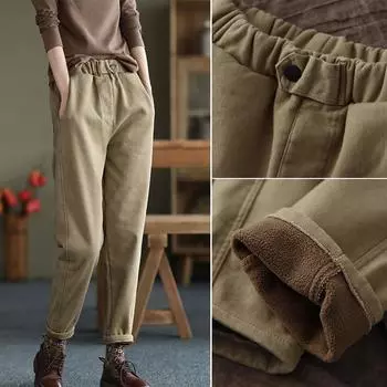 Брюки Харлан из чистого хлопкового твила, утолщенные, бархатные, женские, новинка 2024 года, повседневные брюки из зарубежной ткани с эластичной резинкой на талии, модные брюки M