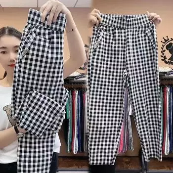 Брюки Харлан в клетку из чистого хлопка с эластичной талией, тонкие, стройнящие Big Gingham M