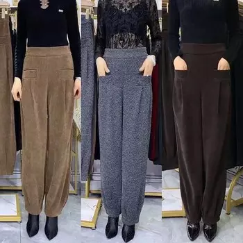 Брюки Harun женские осенне-зимние повседневные брюки из неплюша, брюки-фонарики из синели с высокой талией, свободные XXXL чёрный