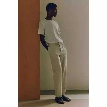 Брюки HM Regular Fit из льняной смеси кремового цвета XS