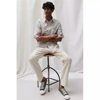 Брюки HM Regular Fit из льняной смеси белого меланжа XS