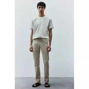 Брюки HM Slim fit из хлопкового твила светло-бежевого цвета 2830