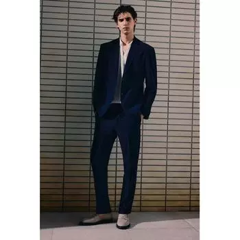 Брюки HM Slim Fit из жатого хлопка, темно-синие
