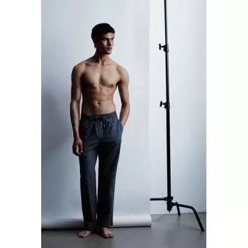 Брюки HM Свободного Покроя из Поплина Темно-синяя Клеточка XS