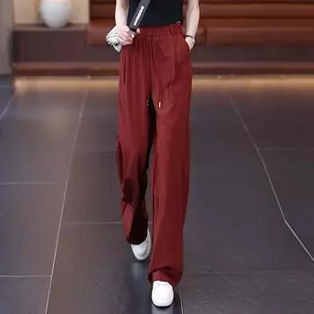 Брюки Ice Silk Wide-Bar женские летние эластичные брюки с высокой талией, свободные тонкие брюки прямого покроя XXXXL чёрный