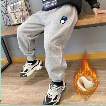 Брюки из бархата Plus, хлопковые брюки для мальчиков, утолщенный цельный бархат на осень и зиму, теплая верхняя одежда, детские спортивные штаны для отдыха 150