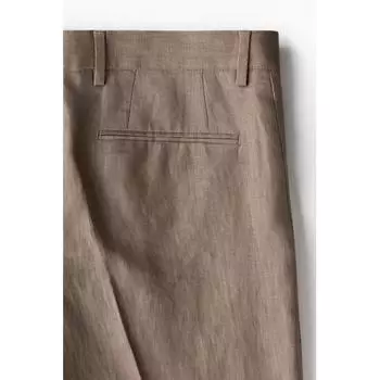 Брюки из льна HM Slim Fit Темно-бежевый 46