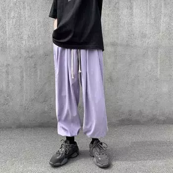 Брюки из ледяного шелка, мужские летние тонкие свободные леггинсы, спортивные брюки, модные универсальные повседневные брюки больших размеров S серый