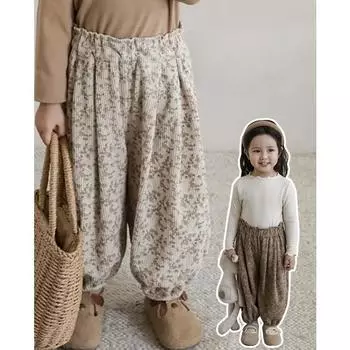 Брюки из легкого бархата с цветочным принтом для девочек на осень и зиму, милые свободные брюки в корейском стиле The Feet Casual Pants Printed 150