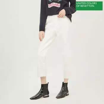 Брюки из натуральной кожи Benetton с отворотом и цветным денимом Badp56261 Wh white/42