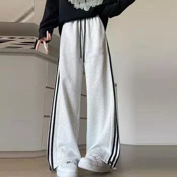 Брюки из овечьей шерсти, женские модные повседневные полосатые бархатные спортивные брюки, утолщенные свободные брюки-бандаж с эластичной резинкой на талии S белый