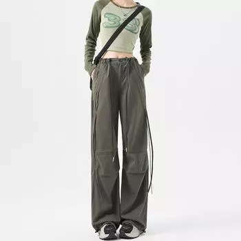 Брюки-карго цвета хаки, женские летние тонкие быстросохнущие брюки, американские прямые брюки для походов, однотонные парашютные брюки S чёрный