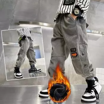 Брюки-карго для мальчиков, детские длинные брюки, детские брюки, повседневные брюки для мальчиков на весну, подростковая одежда, зимние спортивные брюки для мальчиков из хлопка 170 серый