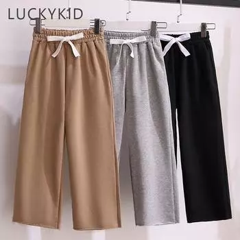 Брюки-карго для маленьких девочек-подростков, повседневные однотонные детские хлопковые брюки, детские широкие брюки, одежда для девочек-подростков от 3 до 16 лет 130