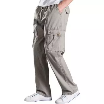 Брюки-карго для мужчин, мешковатые, мужские брюки-карго для парашютистов, легкие брюки, свободный крой, повседневные брюки для пешего туризма со шнурком L чёрный