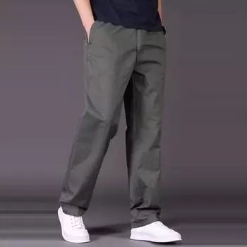 Брюки-карго для мужчин Yousheng, прямые, широкие, однотонные, с карманами, застежкой-молнией на пуговицы, гладкие, быстросохнущие, для улицы, длинные брюки 3XL чёрный