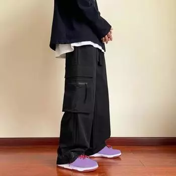 Брюки-карго для мужчин Yousheng с большим карманом в стиле хип-хоп, широкие, свободные, винтажные, с эластичной талией и завязками, длинные, с глубоким шаговым швом M красный