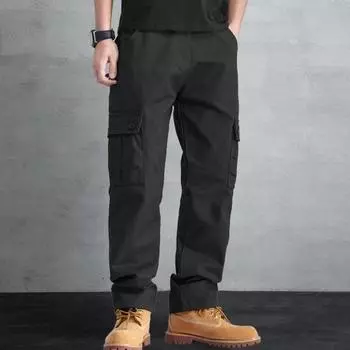 Брюки-карго для мужчин Yousheng с несколькими карманами, прямые хлопковые брюки со средней талией, застежка-молния на пуговицы, свободные брюки для путешествий и школы S армия зеленый