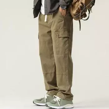 Брюки-карго для мужчин Yousheng, свободные, однотонные, в винтажном стиле, в уличном стиле, с широкими штанинами и прямыми штанинами, с несколькими карманами, для уличной одежды, для путешествий M коричневый