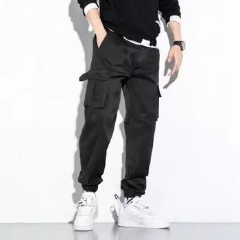 Брюки-карго для мужчин Yousheng в японском стиле с множеством карманов, эластичным поясом на шнурке, свободные брюки до щиколотки для пеших прогулок, работы и путешествий S светло-серый