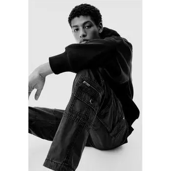 Брюки-карго HM Twill Regular Fit, черные M