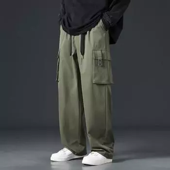 Брюки-карго, мужские широкие брюки на молнии, мужские уличные брюки в стиле хип-хоп, повседневные корейские японские карманные брюки в стиле сафари 3XL чёрный