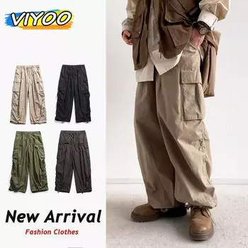 Брюки-карго оверсайз для мужчин и женщин в стиле хип-хоп, широкие брюки с несколькими карманами, винтажные свободные повседневные брюки, весенние брюки унисекс для пар M кофейный