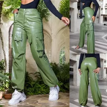 Брюки-карго Rose Beauty A Rave Street с высокой талией, боковыми карманами и клапанами из искусственной кожи, широкие штанины XS армия зеленый
